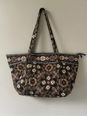 Vera Bradley Quilted Floral Tote in Brown, Cream & Orange